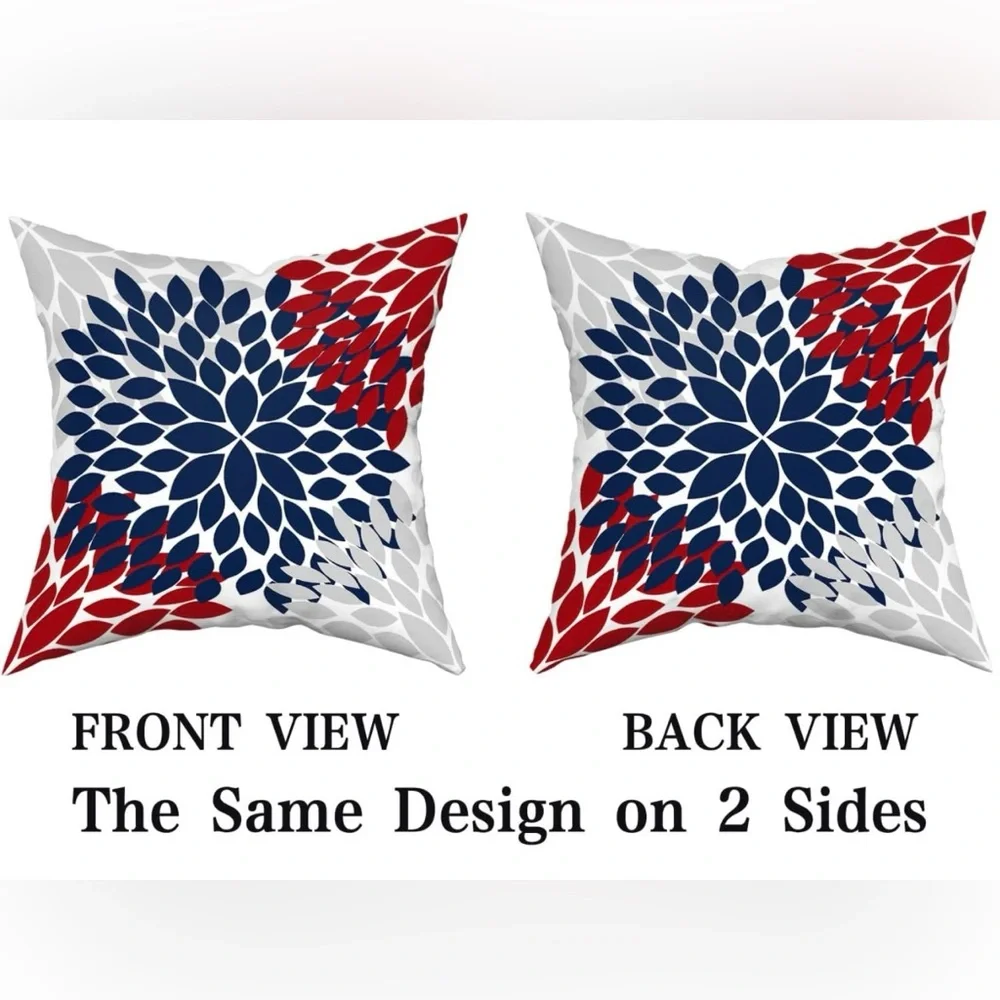 Decorative Floral Burst Accent Pillow - Navy, Red & Gray